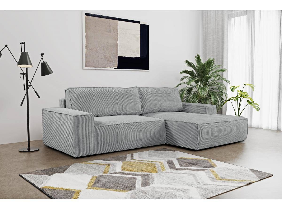 Sofá Cama Amelia VENTE-UNIQUE (Cinzento Claro - Tecido e Veludo - 267x167x85 cm/Dimensões da cama: 120 – 139 cm)