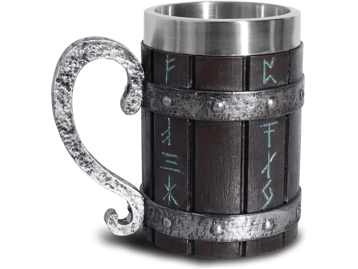 Caneca de Cerveja Nórdica em Madeira de Carvalho com Revestimento Interno em Aço Inoxidável, Nordic Viking AQUAFORGE