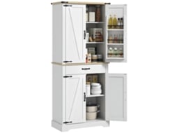 Armário/Aparador de Cozinha Vista, 4 portas, 6 prateleiras, 1 gaveta, ajustáveis, 76,5x40x181cm, branco