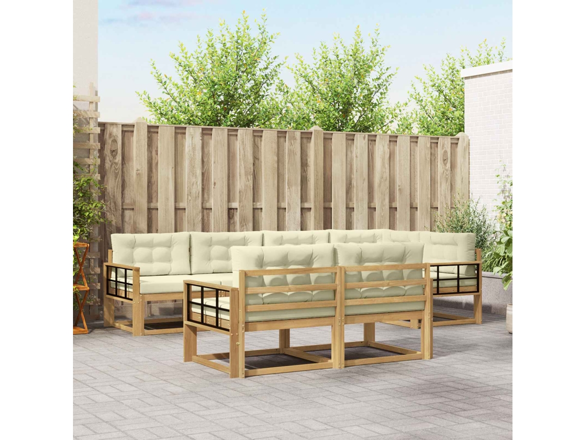 Vidaxl Conjunto De Sofás Para Exterior 6 Pcs Branco E Creme Poliéster