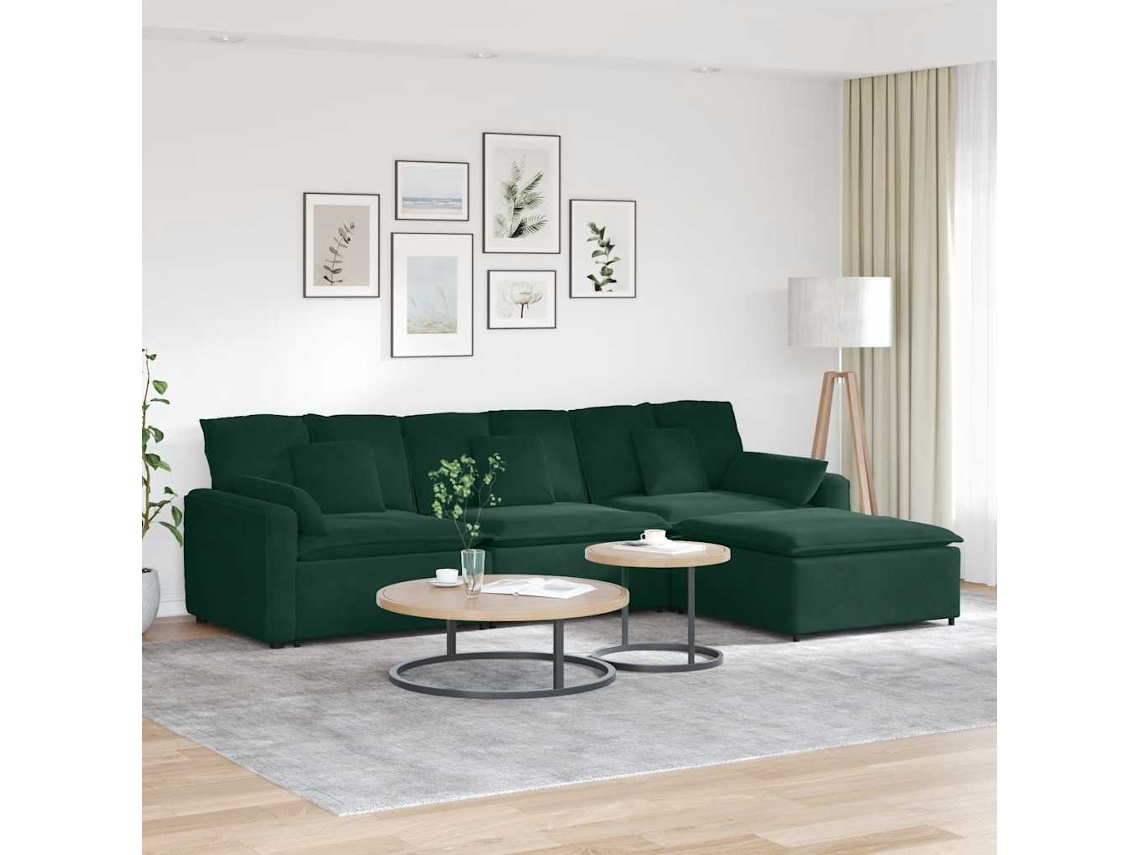 Vidaxl Sofá Modular Com Pufes E Almofadas Verde-escuro