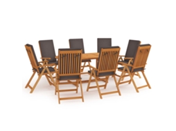 Conjunto 9 jantar jardim + almofadões VIDAXL cinzentos teca maciça