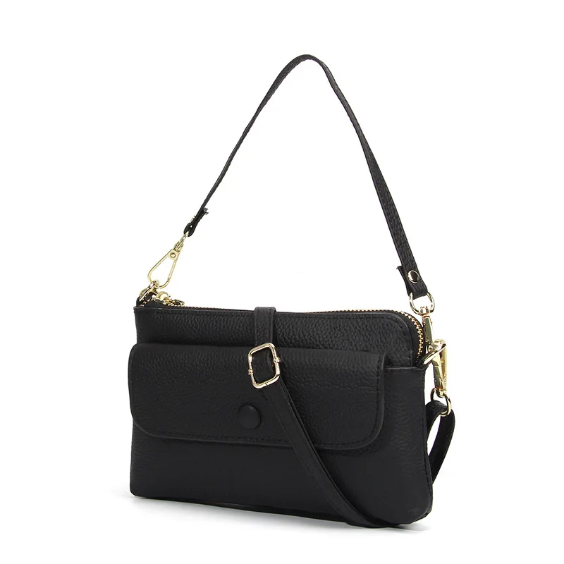 Bolsa Transversal Feminina Em Couro Legítimo Preto, Modelo Mensageiro De Grife Em Couro Bovino.