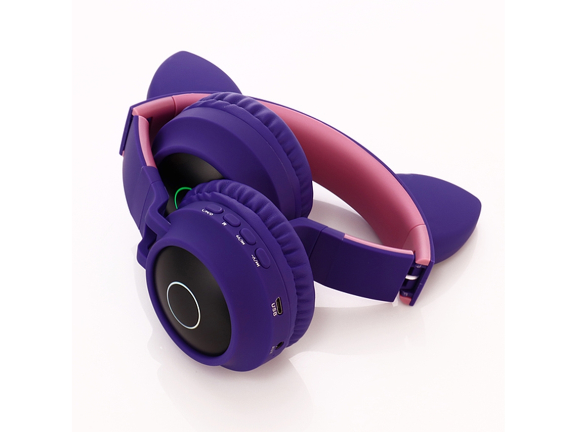 Auriculares Con Orejas de Gato, Luces Led Que Emiten Un Brillo Iridiscente, 7 Colores, Inalámbricos Bluetooth 5.3, Plegables Y Con Micrófono.