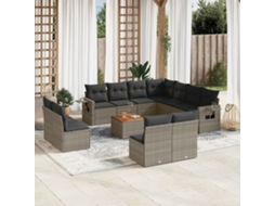 Vidaxl 12 Pcs Conjunto De Sofás Jardim C/ Almofadões Vime Pe Cinzento