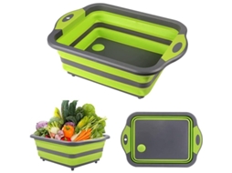 Rebe - Bandeja dobrável para lavar e cortar com ralo, ideal para camping, cozinha, frutas, legumes e uso geral.