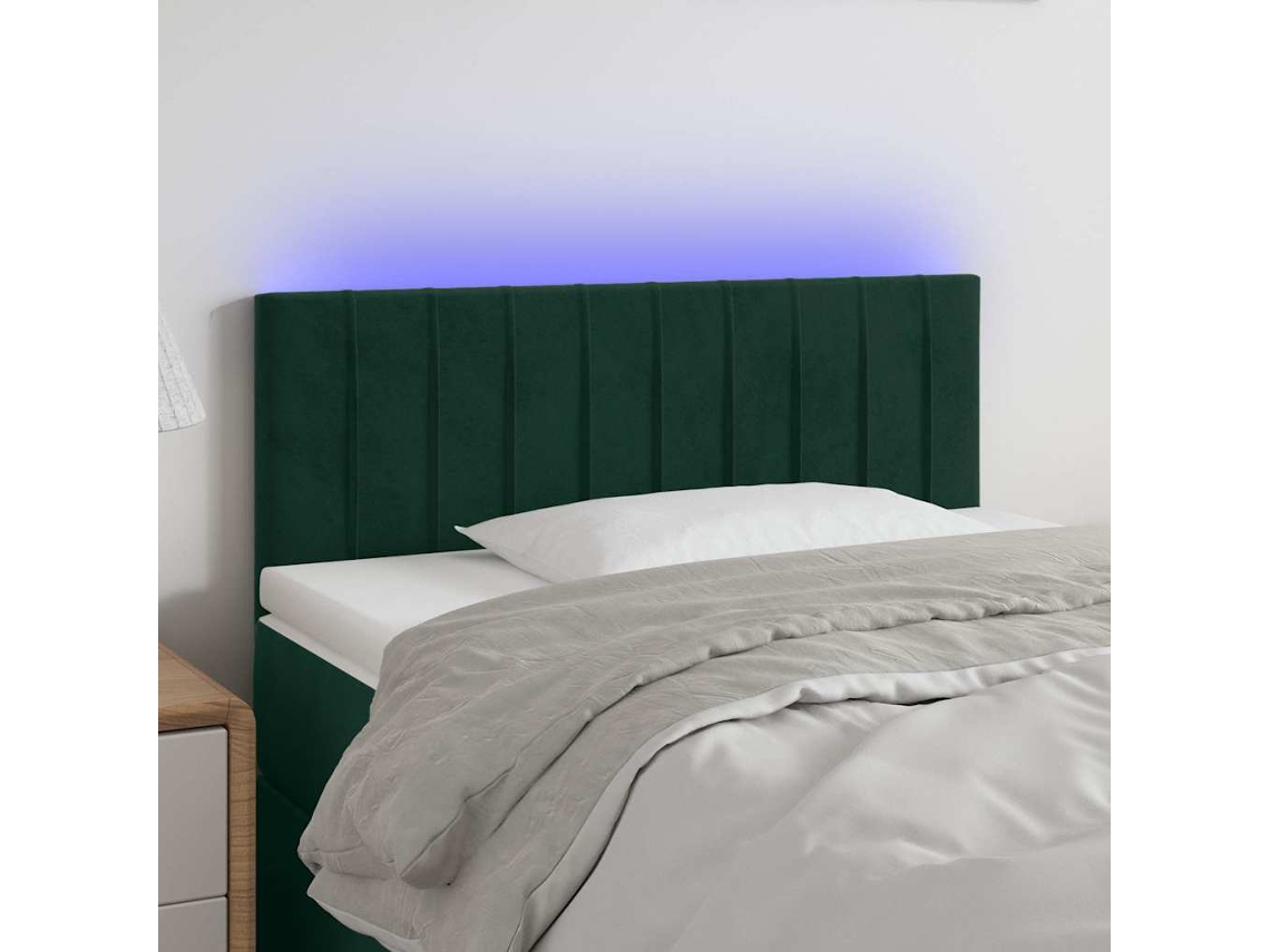 Vidaxl Cabeceira De Cama C/ Luzes Led Veludo 90x5x78/88cm Verde-escuro