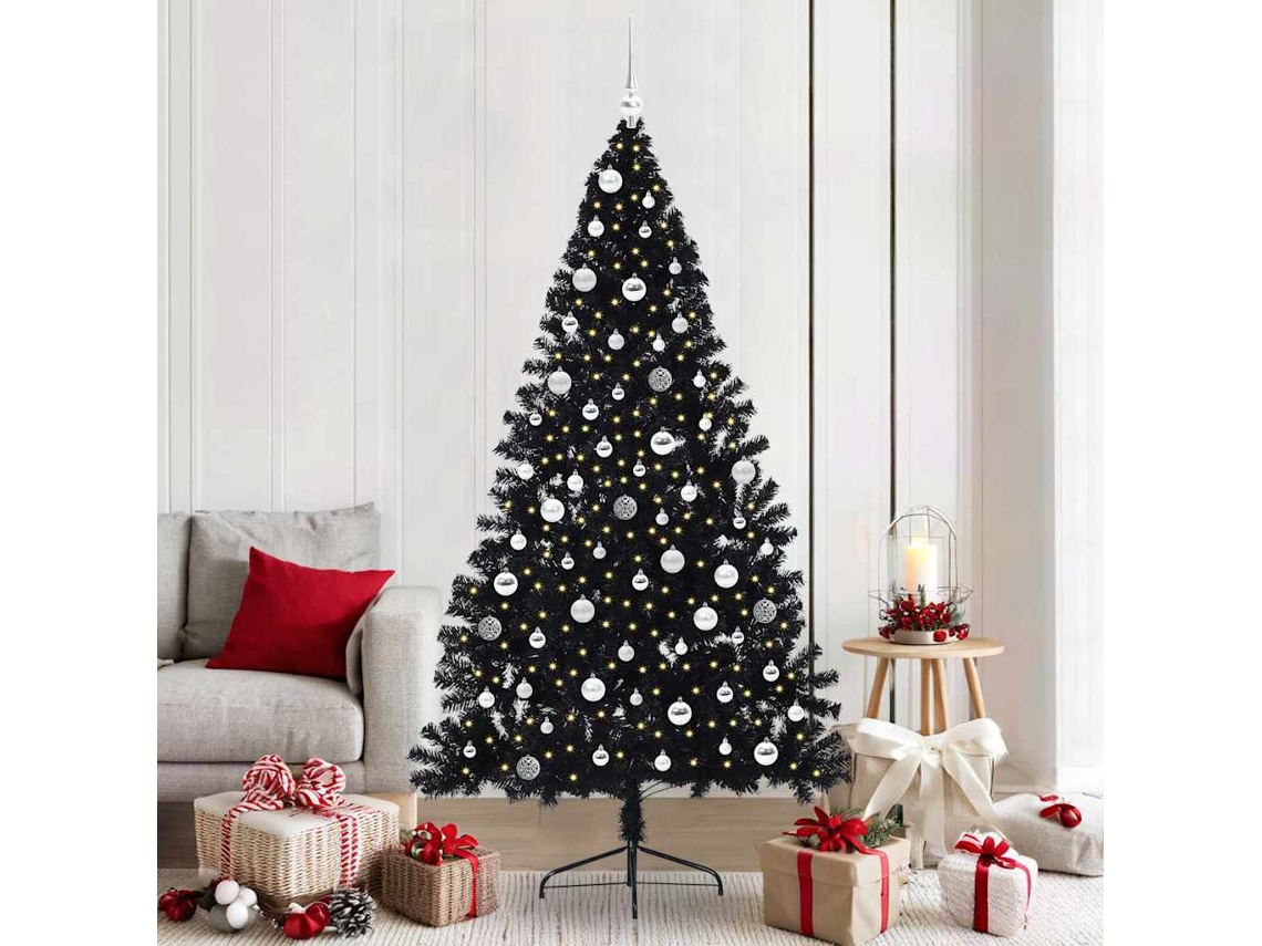 Vidaxl Árvore De Natal Artificial Pré-iluminada Preto 210 Cm Pvc