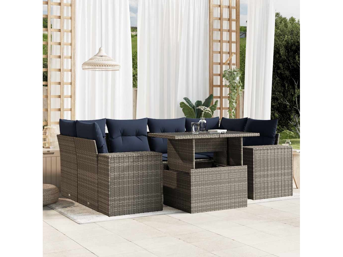 Conjunto de Sofá de Jardim de 5 Peças com Almofadas em Rattan Sintético Preto VIDAXL