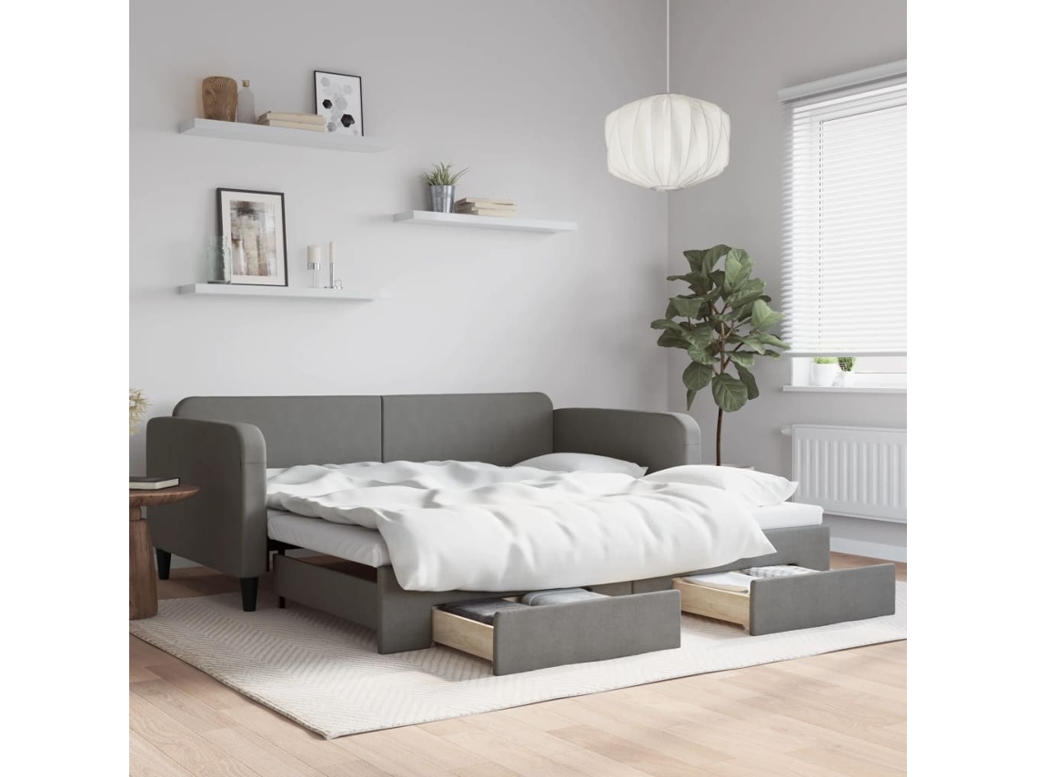 Vidaxl Sofá-cama C/ Gavetão/gavetas 100x200 Cm Tecido Cinzento-escuro