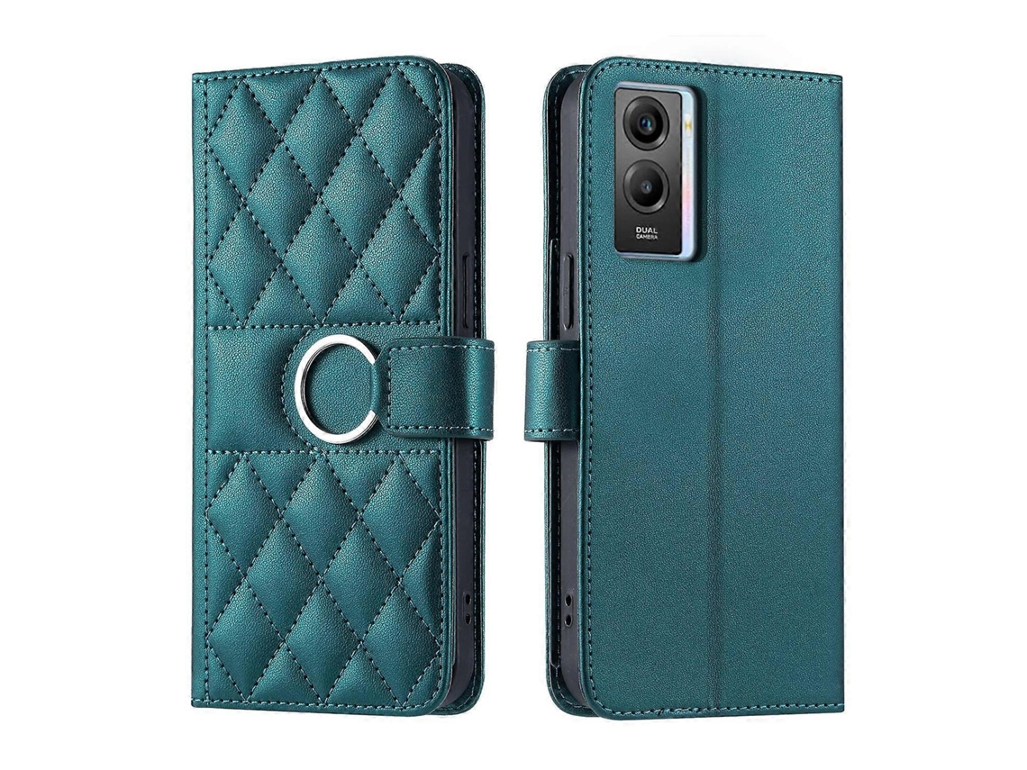 Capa De Celular De Couro Com Fivela De Anel E Losangos