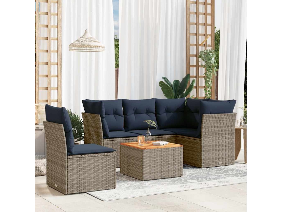 Vidaxl 6 Pcs Conjunto Sofás P/ Jardim C/ Almofadões Vime Pe Cinzento
