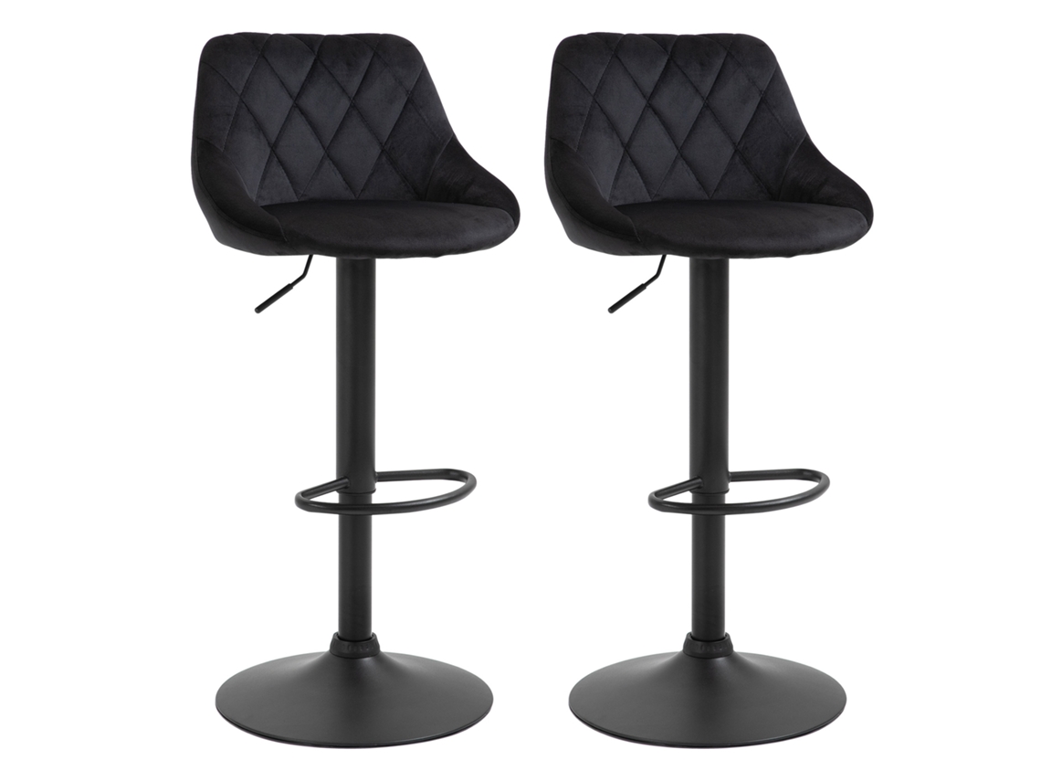 Conjunto De 2 Banquetas De Bar Com Altura Ajustável, Banquetas Bistrô Pretas Com Apoio Para Os Pés E Encosto, Feitas De Veludo E Metal.