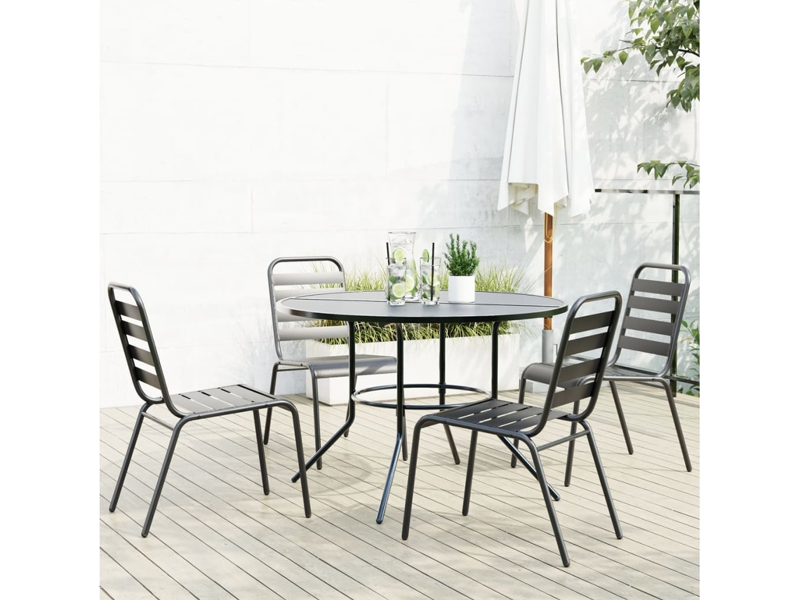 Conj. Cadeiras Jardim Encastrar 5pcs Aço Revestido Pó Antracite Dkd Home Decor