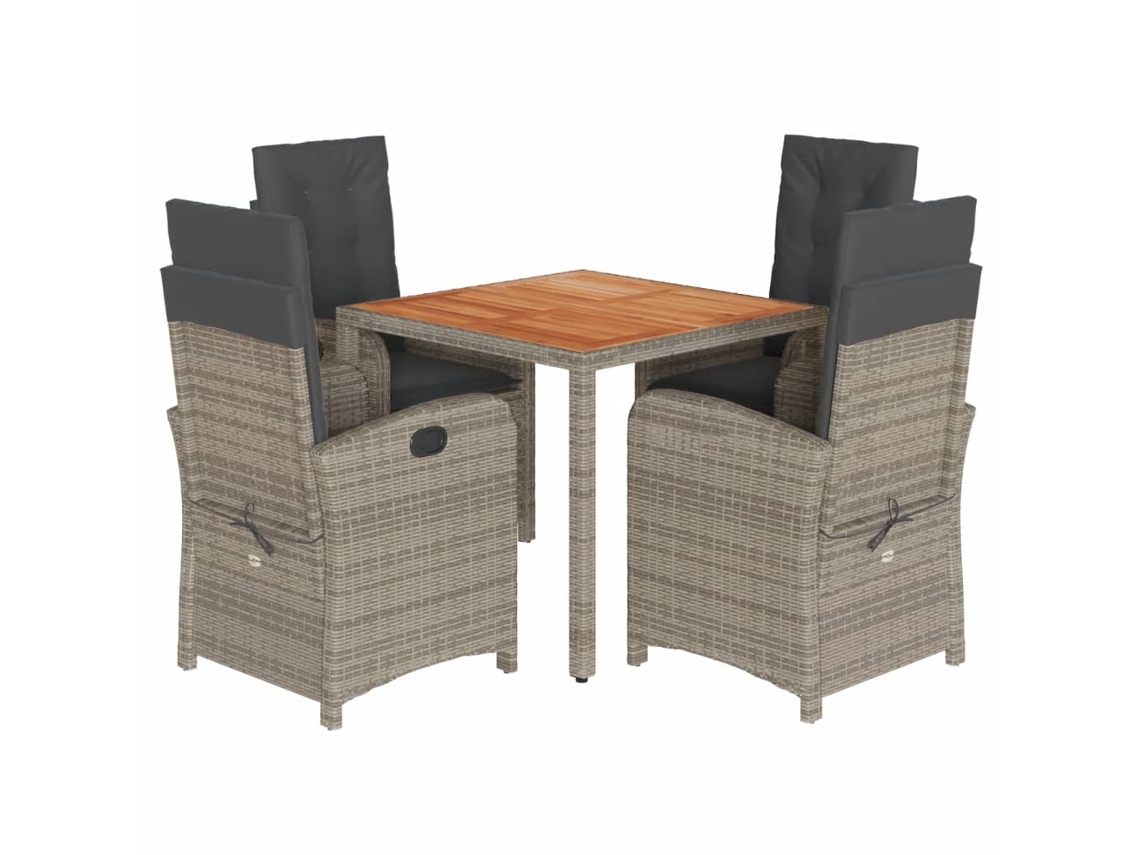 Conjunto de 5 Jantar para Jardim com Almofadões Vime Pe Cinza MAISON EXCLUSIVE