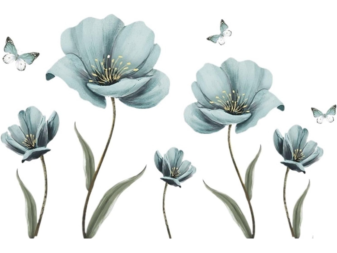 Papel De Parede Floral 2 Peças/conjunto Azul Pintado Para Decoração De Paredes De Quarto, Varanda E Casa
