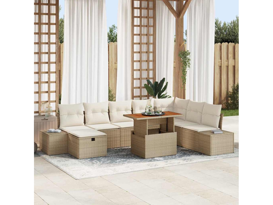 Vidaxl Conjunto De Sofá De Jardim 9 Unid. Bege Rattan Sintético