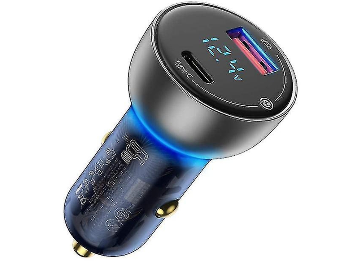 Carregador Carro Usb Pd Porta Carregamento Rápido Visor Yizhood Preto