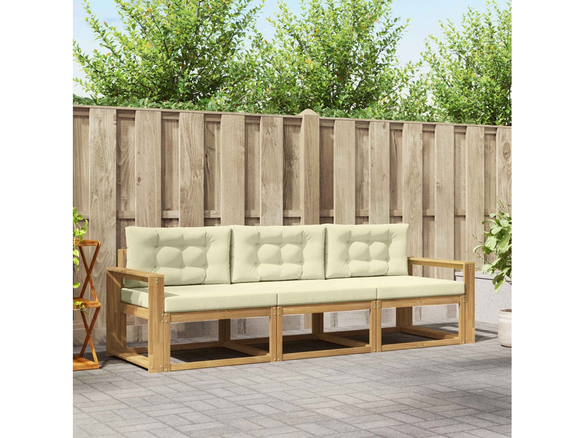 Vidaxl Conjunto De Sofás Para Exterior 3 Unid. Branco E Creme