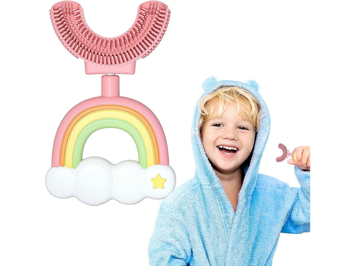 Escova de Dentes em Formato U para Crianças, Limpeza Oral 360° com Cabeça Silicone Macia GOKOCO (2 a 6 Anos Rosa)