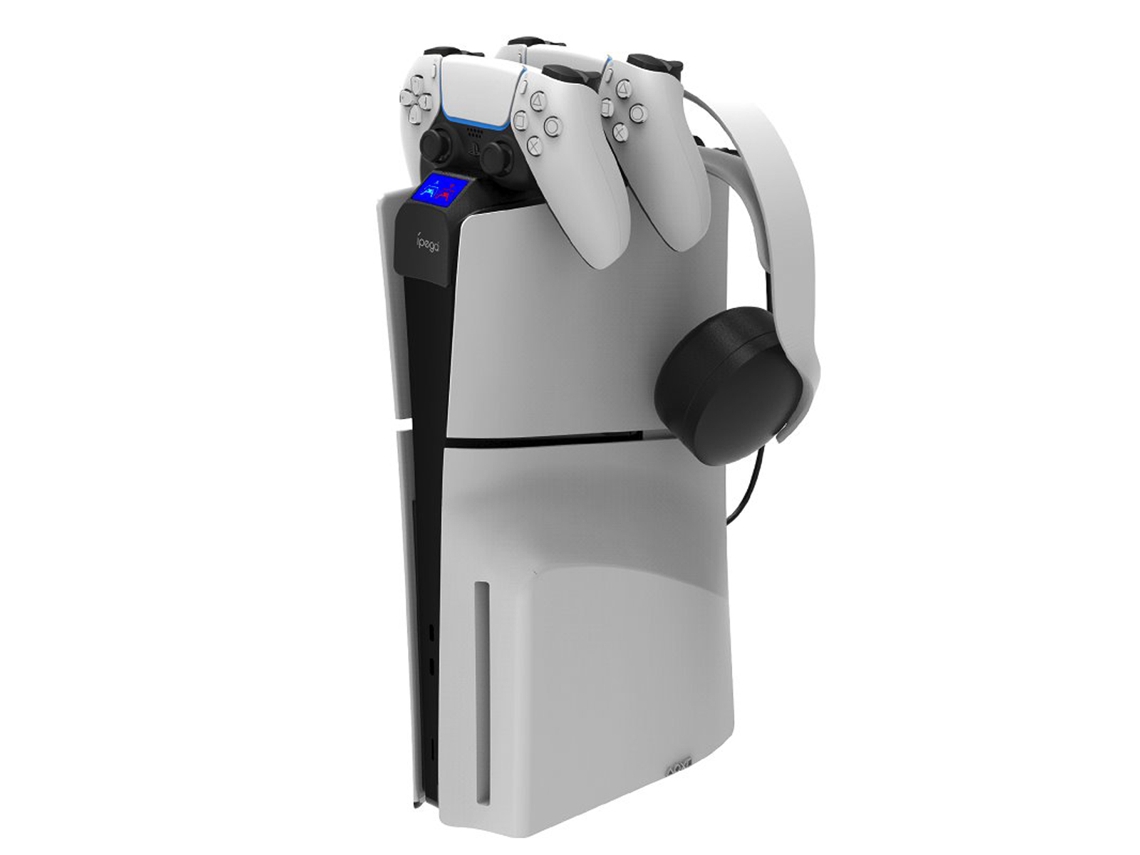 Estação De Carregamento Dupla Para A Ps5 Slim Com Suporte Para Auscultadores E Controlador Branco / Preto Ipega