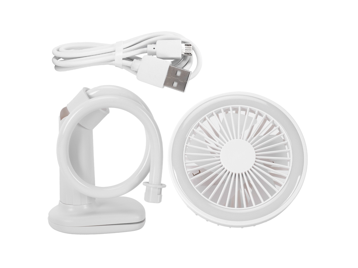 Ventilador Usb Clip-on Mini Branco Com Luz, Da Laxiscreed, Ideal Para Cama, Mesa Ou Cadeira De Bebê