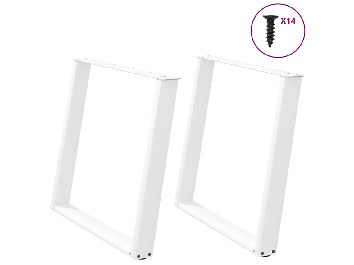 Vidaxl Pés De Mesa De Jantar Em Forma De U, 2 Peças, Branco, 100x (72-73) Cm, Aço