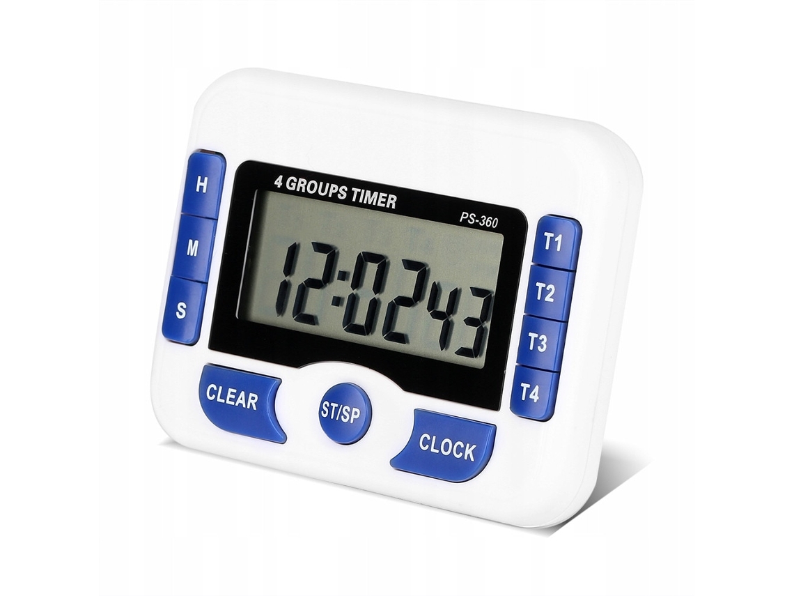 Temporizador De Cozinha De 4 Canais, Branco E Azul, 93x70x30mm, Função Relógio