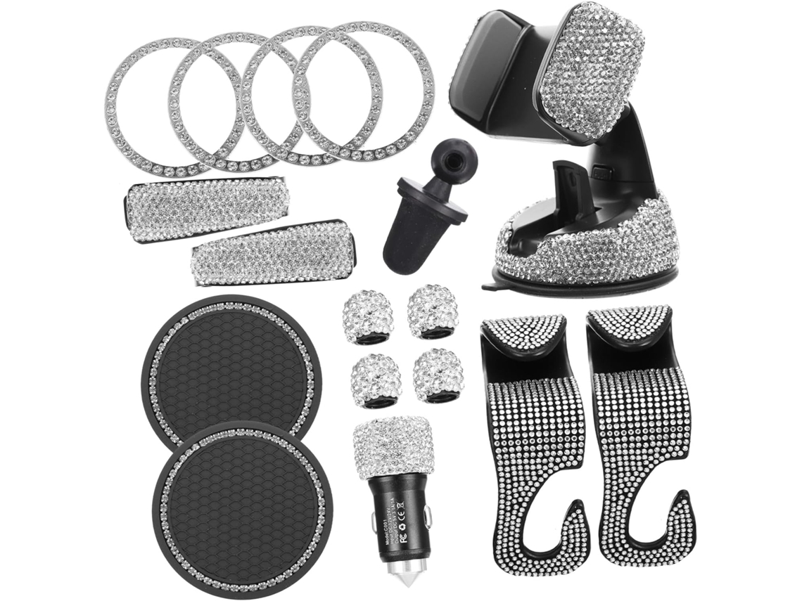Acessórios Decorativos Para Carro: Porta-óculos De Sol Com Strass Brilhantes, Gancho Para Porta-copos E Acessório Automotivo.