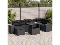Vidaxl 8 Pcs Conjunto Sofás de Jardim com Almofadões Vime Pe Preto