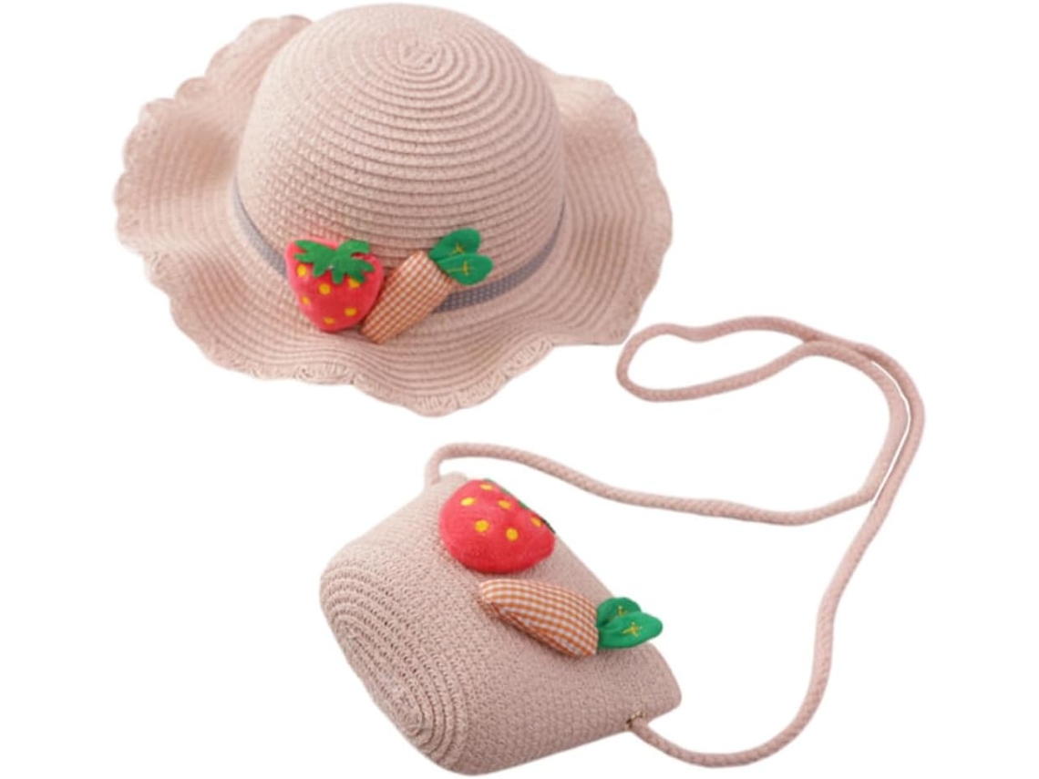 Chapéu De Praia De Palha Rosa Estilo Princesa Com Aba Larga