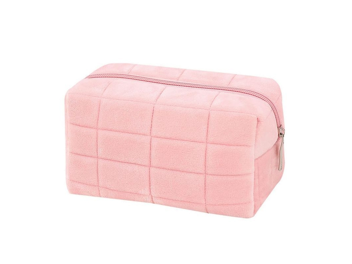 Estojo de Maquiagem Pequeno de Plush com Zíper, Rosa (S/MARCA)