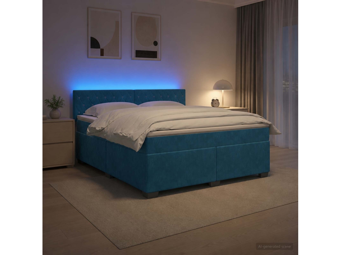 Vidaxl Cama Box Spring Com Colchão E Led Azul 140 X 190 Cm Veludo
