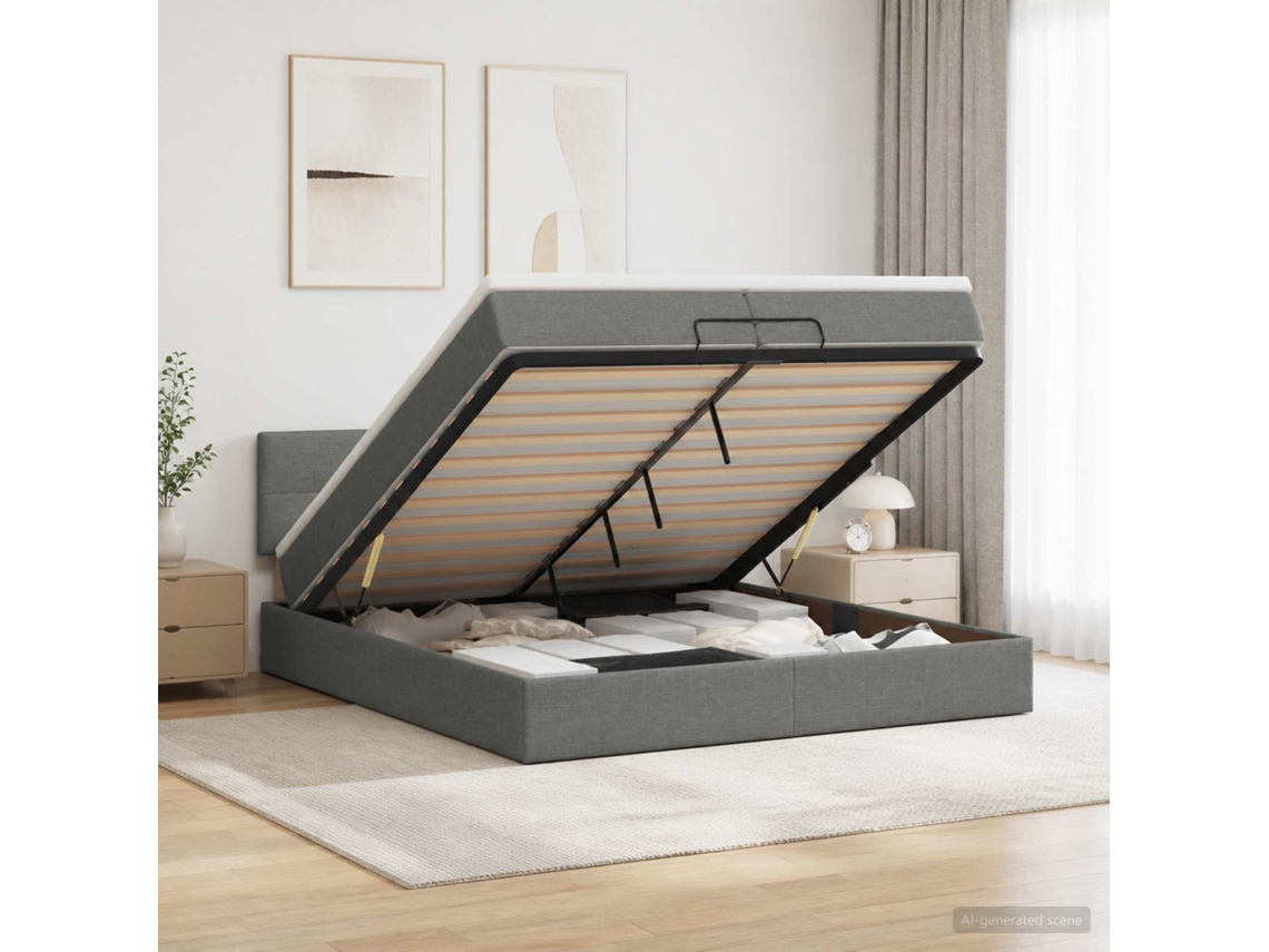 Vidaxl Cama Ottoman Com Colchão E Led Cinzento-escuro 200 X 200 Cm