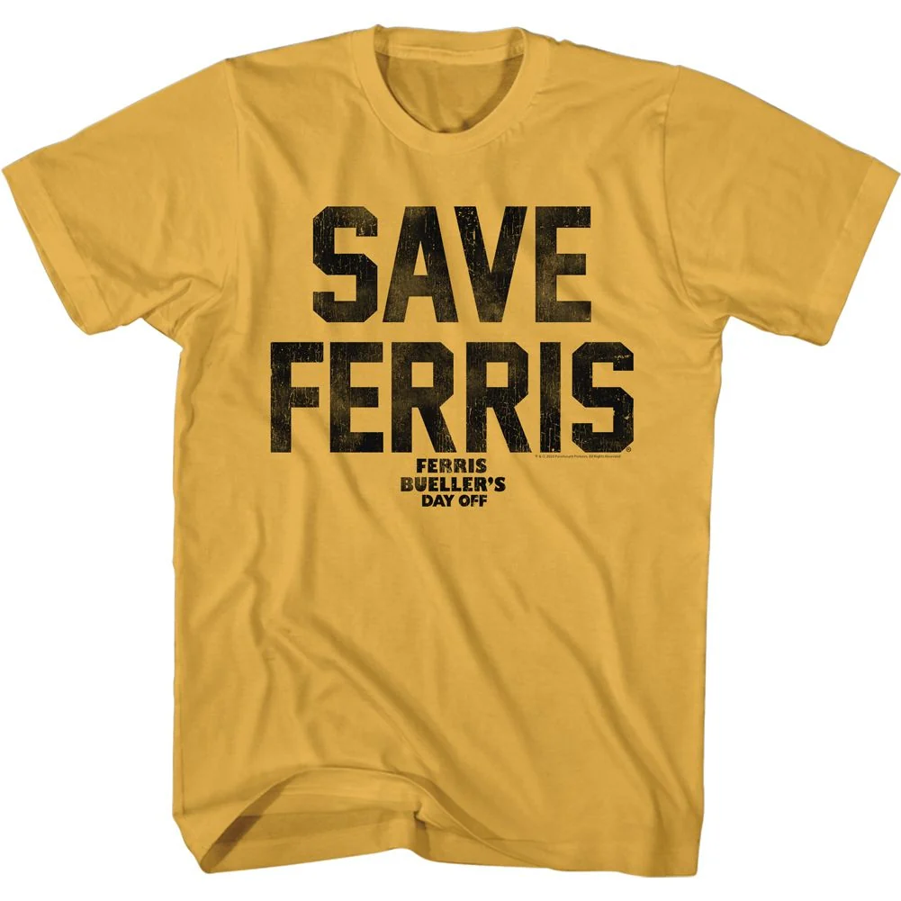 Rockinstone Ferris Bueller's Day Off Save Ferris Again Solid Ginger Adult T-shirt Size:s