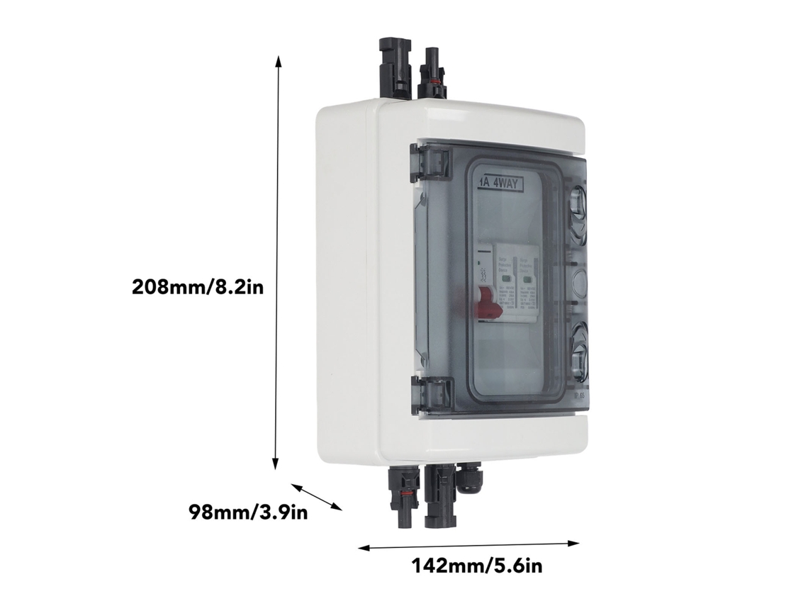 Caixa Combinadora Fotovoltaica Ip65 À Prova D'água Com Disjuntor E Protector Contra Sobretensões Dc500v 32a