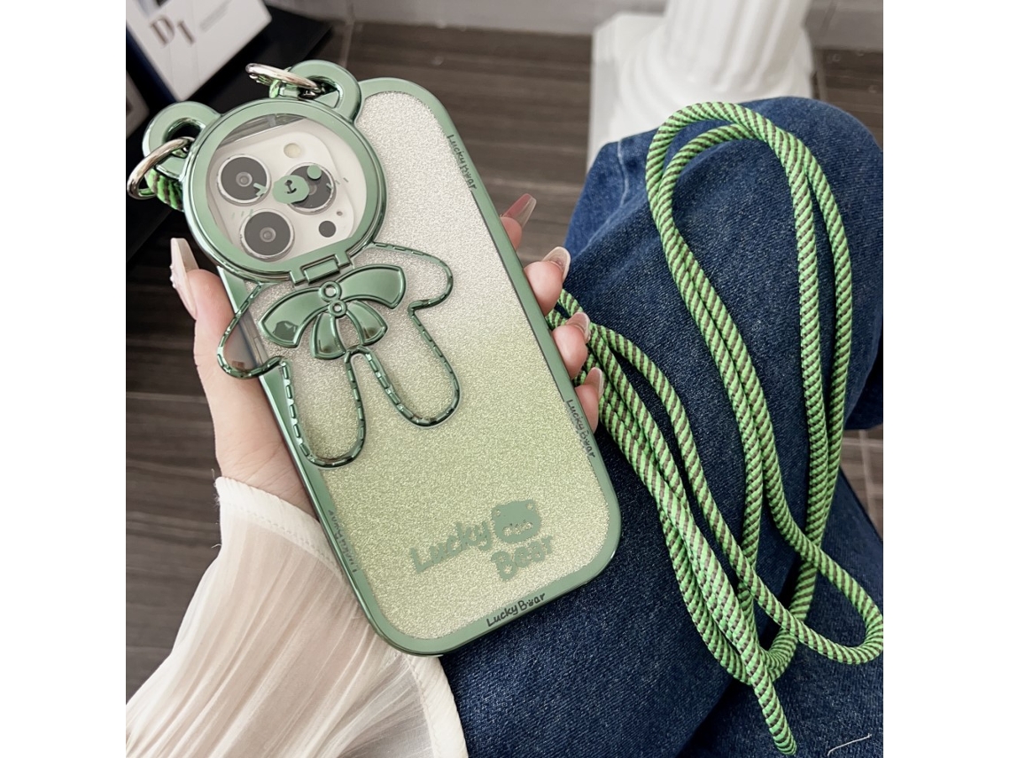 Correia Casa Galvanizada Para Iphone 15 Pro Pele Sintética Verde