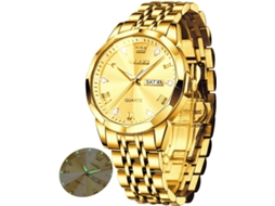Lurelia Relógio Feminino, Movimento De Quartzo, Data/calendário, Luminoso, Duplo Fuso/mostrador, Detalhes Com Strass, Aço Inoxidável, Dourado