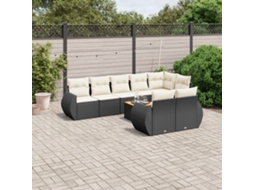 Vidaxl 9 Pcs Conjunto De Sofás P/ Jardim C/ Almofadões Vime Pe Preto