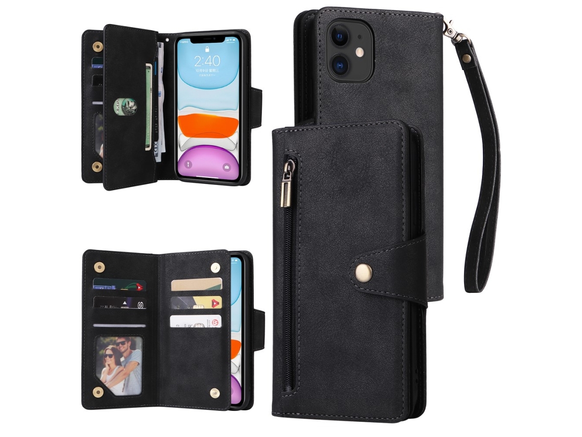 Capa Para Iphone 11 Pele Sintética Preto