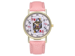 Relógio de quartzo casual e moderno para homens e mulheres com pulseira de couro rosa.