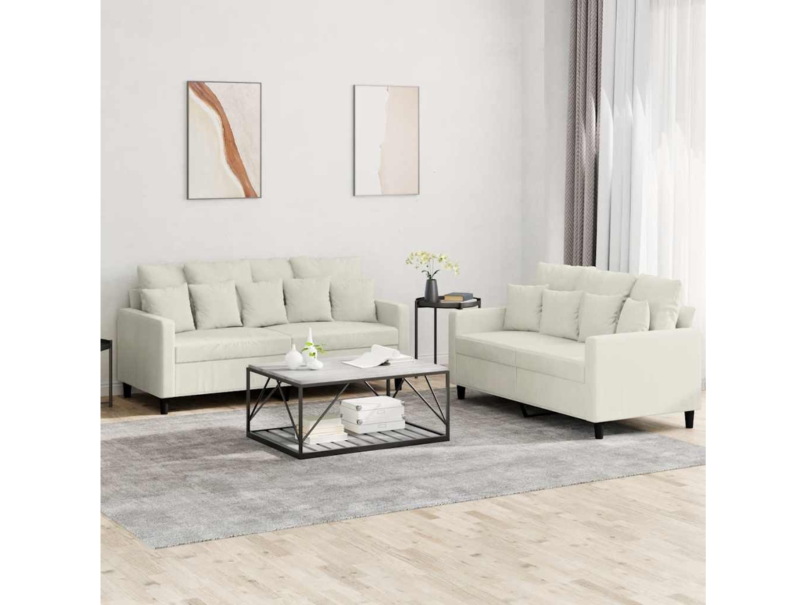 Vidaxl 2 Pcs Conjunto De Sofás Com Almofadões Veludo Cor Creme