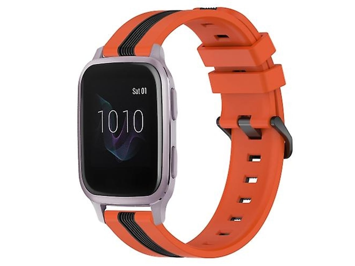 Lurelia Pulseira Vertical Garmin Venu Sq 20 Mm, Silicone Bicolor Laranja/ Preto, Acabamento Moderno