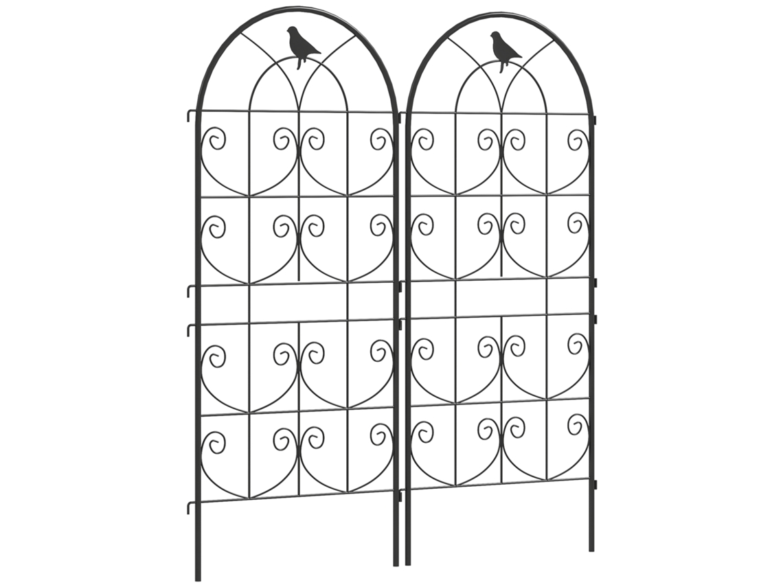 Conjunto De 2 Treliças Metálicas, Resistentes À Ferrugem, Com Desenho De Pássaros Para Plantas Trepadeiras, 50x120 Cm, Pretas.