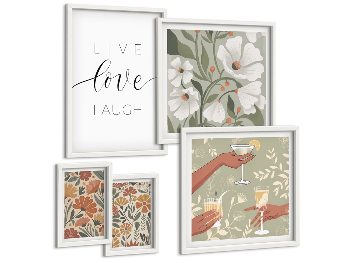 Conjunto De Pinturas Gráficos Florais Estilosos Frases Espelharte (5 Peças)