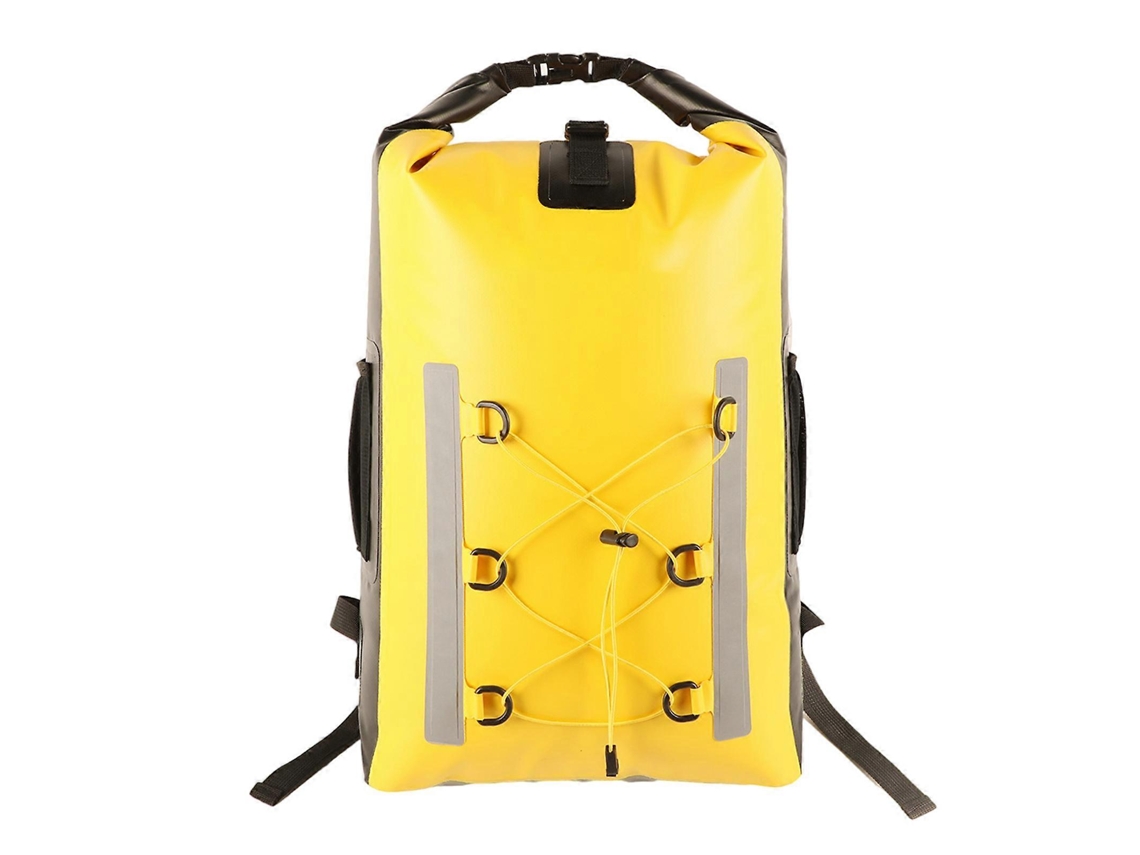 Mochila Estanque Com Fecho De Enrolar Para Caiaque E Rafting, 30l, Com Bolso De Malha, Alça Ajustável E Impermeável, Amarela.