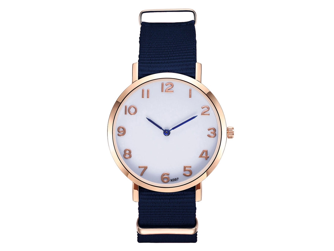 Relógio masculino de quartzo com pulseira de nylon, mostrador redondo simples e exterior azul royal.