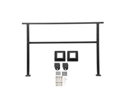 Corrimão De Exterior Para Kit Escada 4 A 5 Degraus Tubo Quadrado Com Barra Horizontal Tronos Suporte Aço Carbono Escadas Concreto, Terraço, Preto