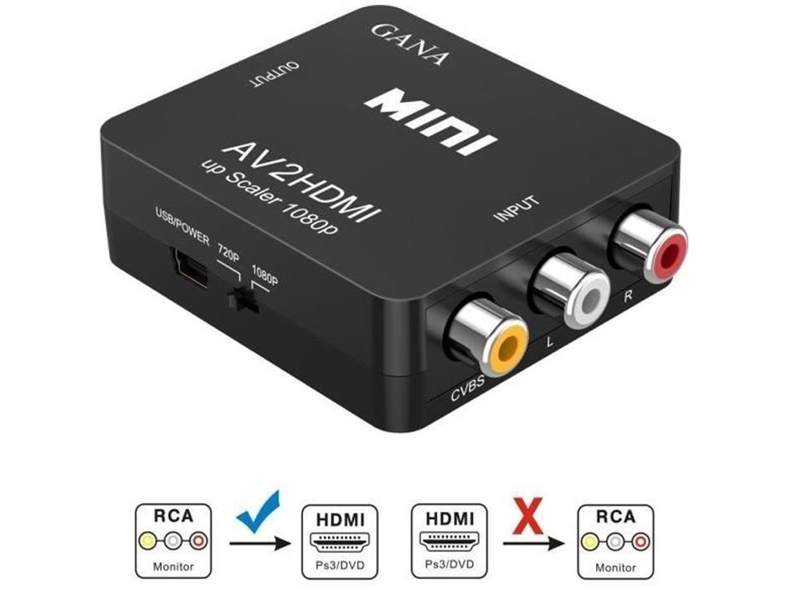 Adaptador De Vídeo, Rca Para Hdmi, Compatível Com 1080p, Preto, Transmite Sinal De Vídeo