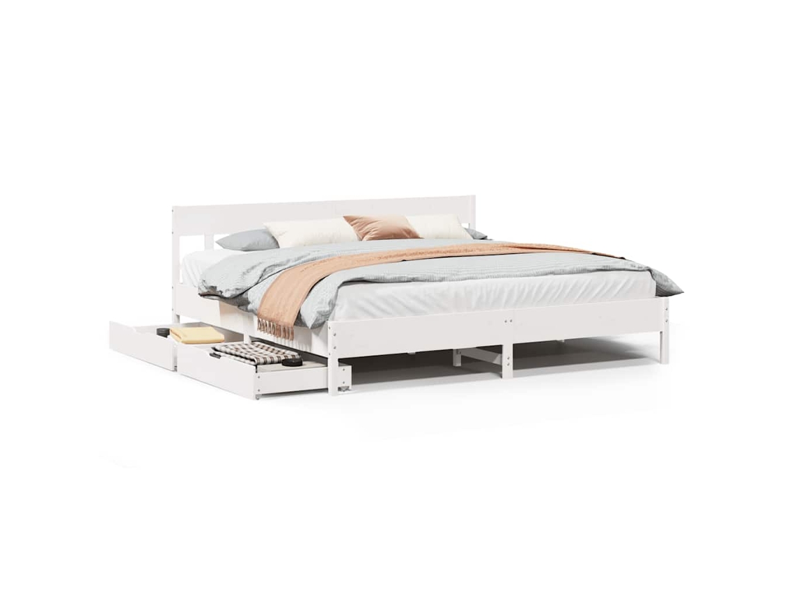 Bed Frame, Bed Frames Vidaxl Branco Madeira De Pinho (200 X 200 Cm)